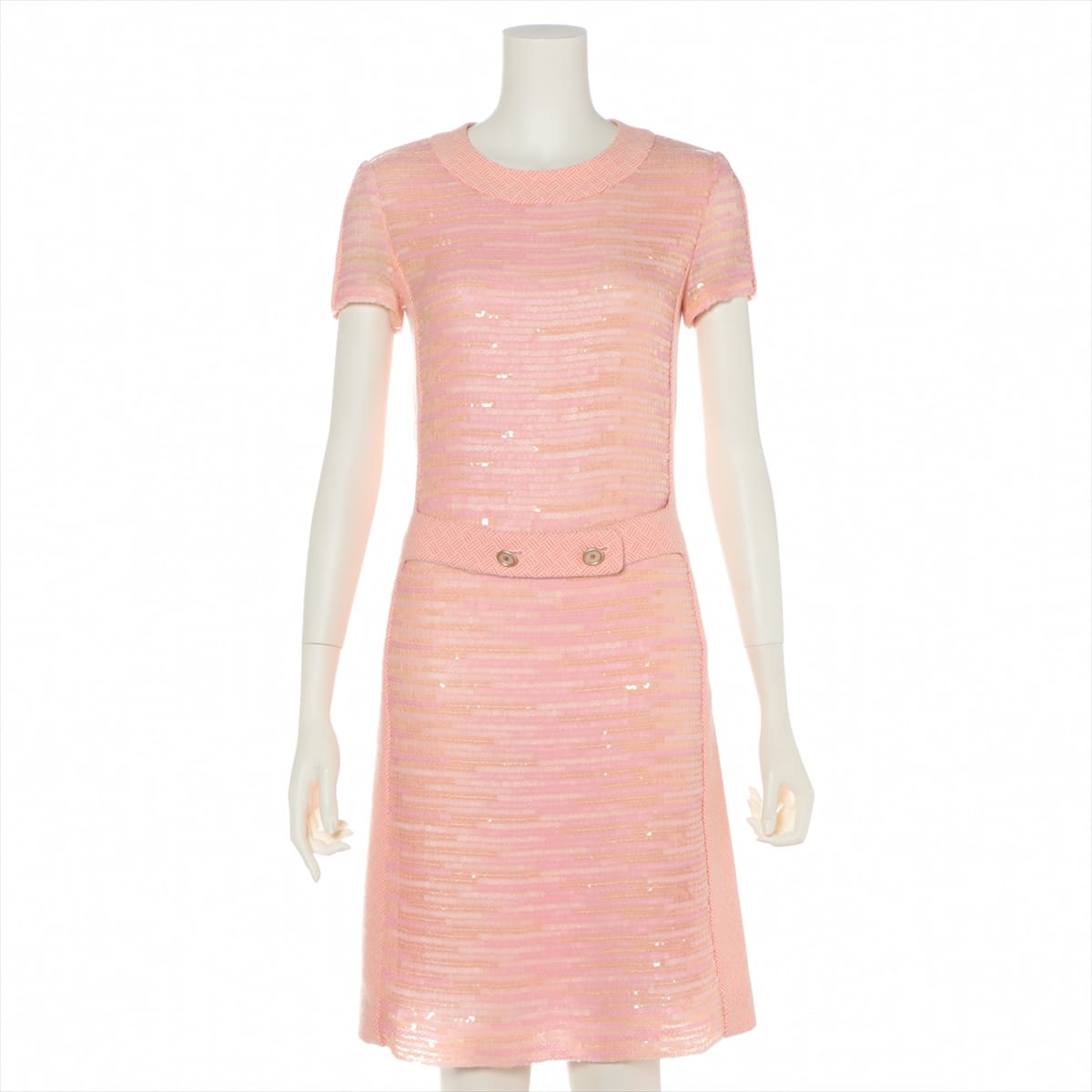 Chanel Coco Button 01A Sequins Dress 38 Ladies' Pink  There are spots on the armpits