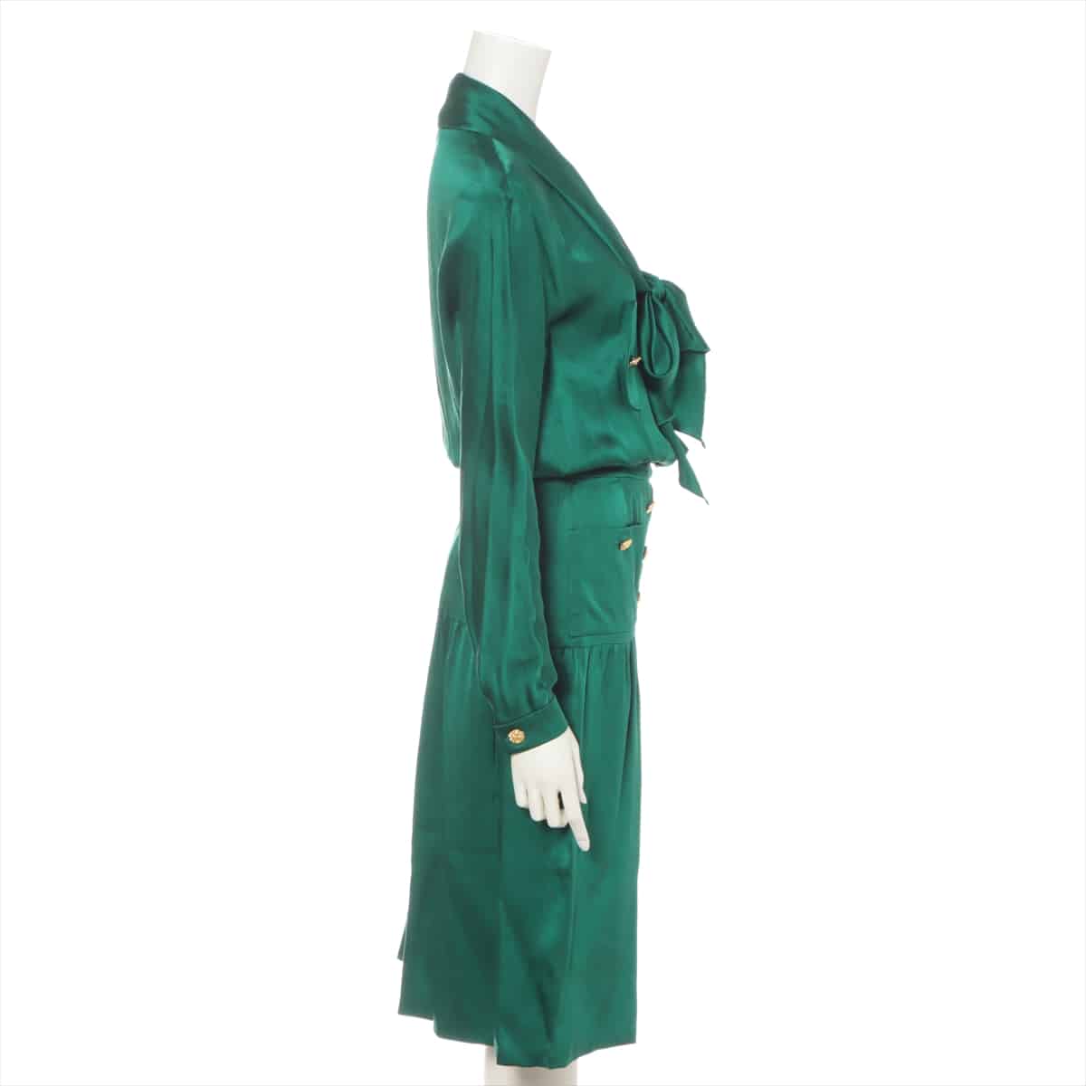 Chanel Coco Button Silk Dress 36 Ladies' Green