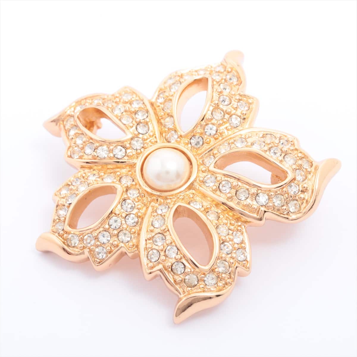 Christian Dior Brooch GP×inestone Gold Imitation pearls