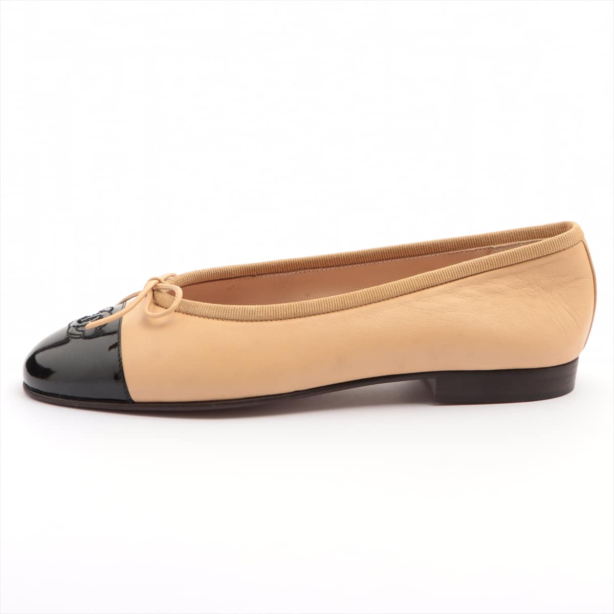Chanel Coco Mark Leather Flat Pumps 35.5 Ladies' Beige