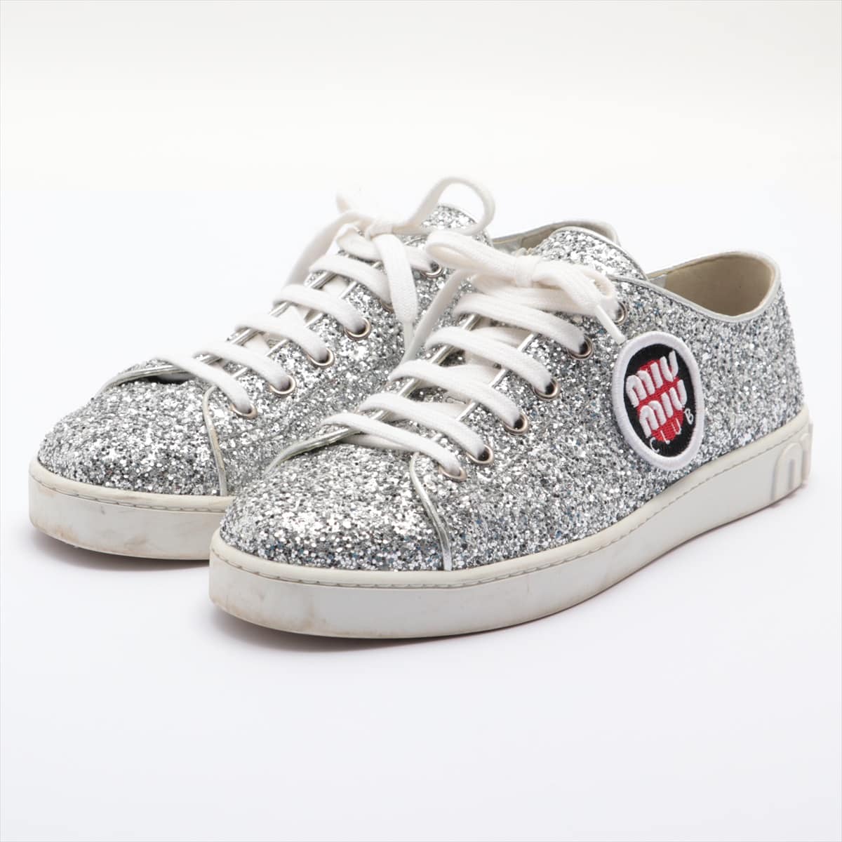 Miu Miu Glitter Sneakers 37.5 Ladies' Silver