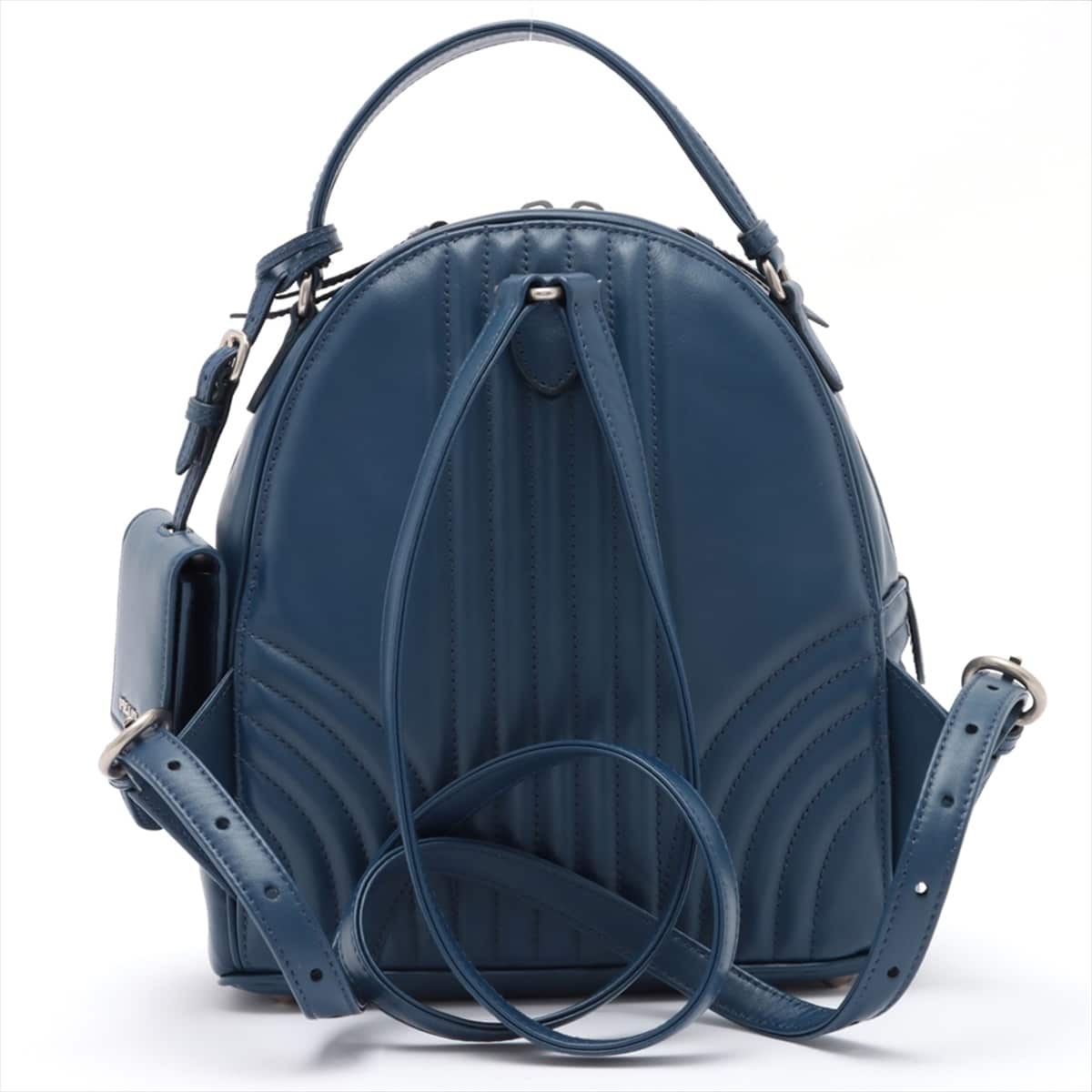 Prada Leather Backpack Blue 1BZ030 open papers