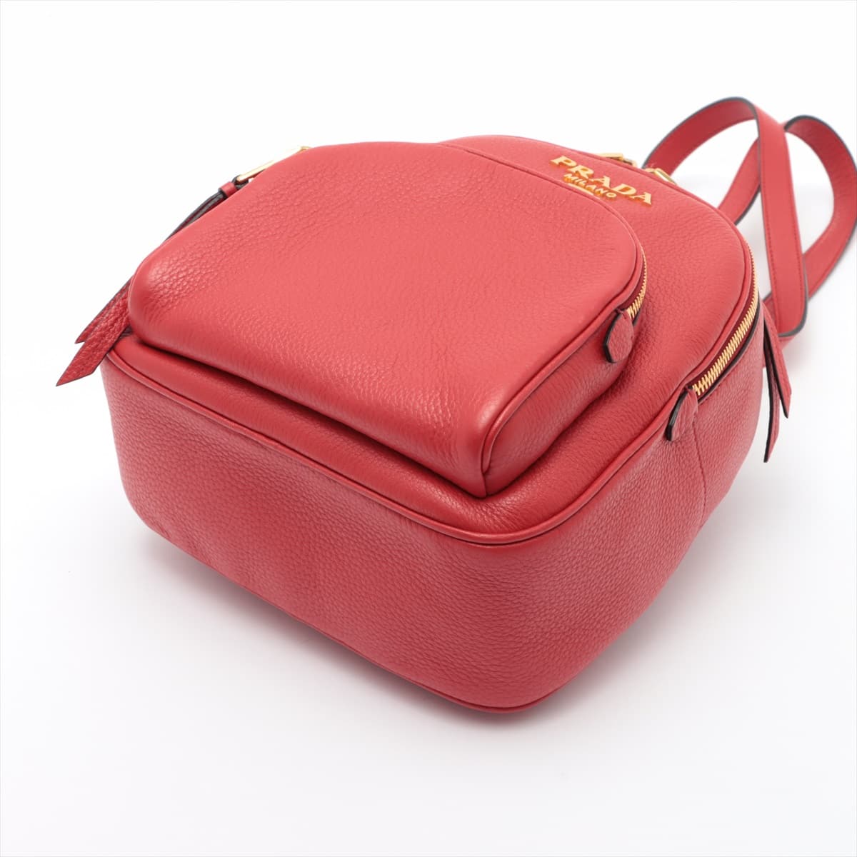 Prada Vitello Daino Leather Backpack Red 1BZ051 open papers