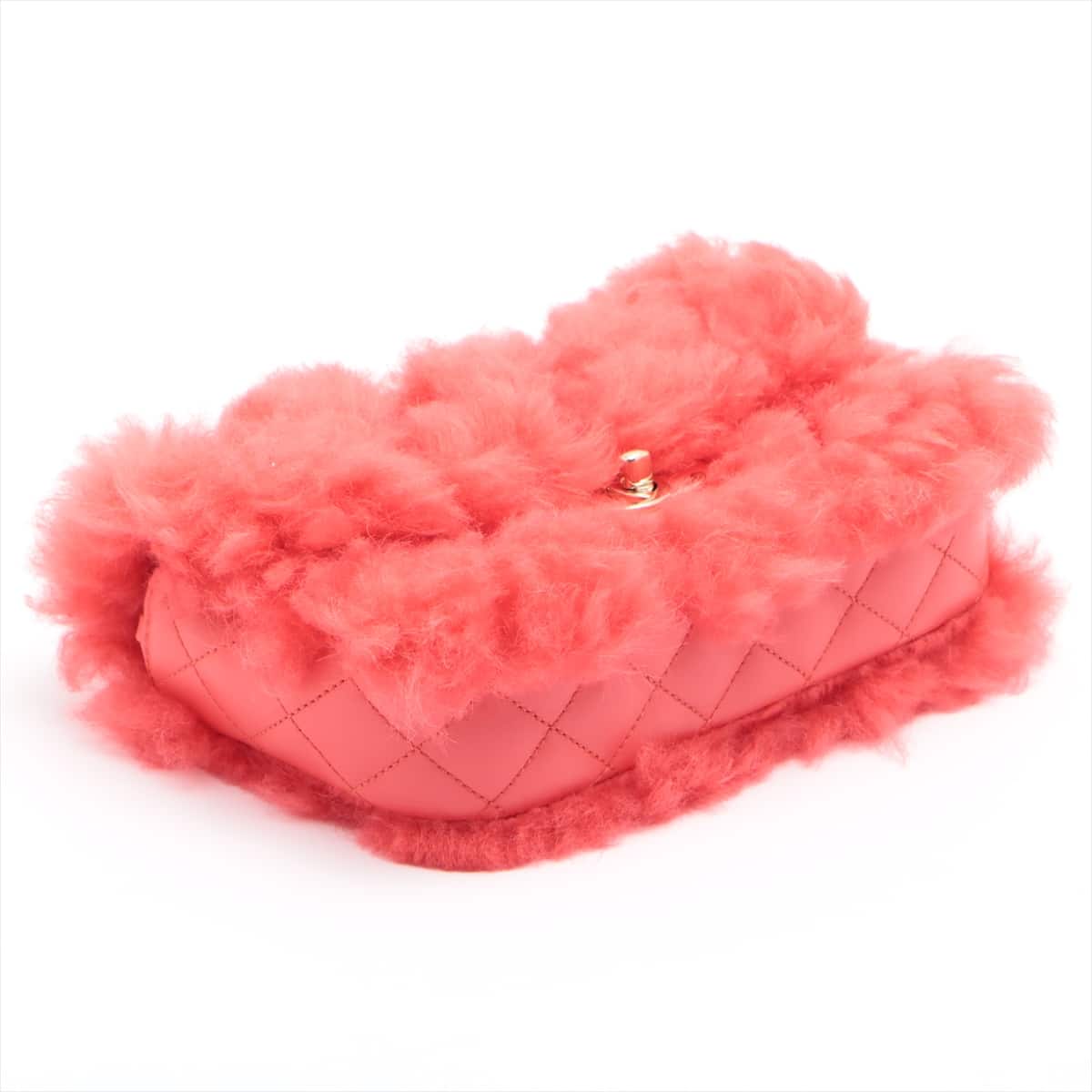 Chanel Matelasse Shearing × Lambskin Single flap Single chain handbag Red Pink gold hardware 28th