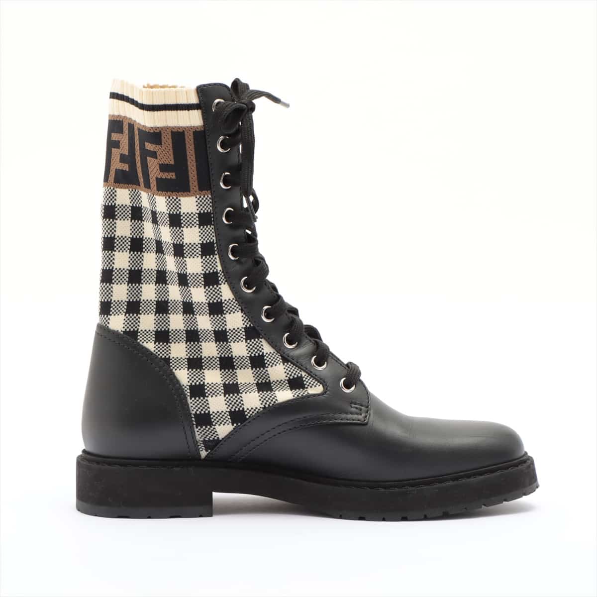 Fendi ZUCCa Leather Boots 38 Ladies' Black × Brown