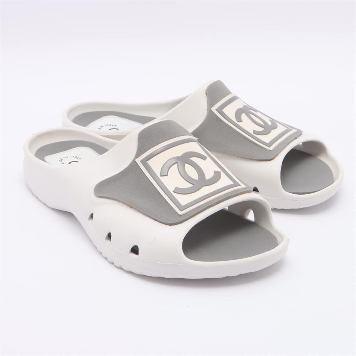 Chanel Rubber Sandals 39 Ladies' Gray x white