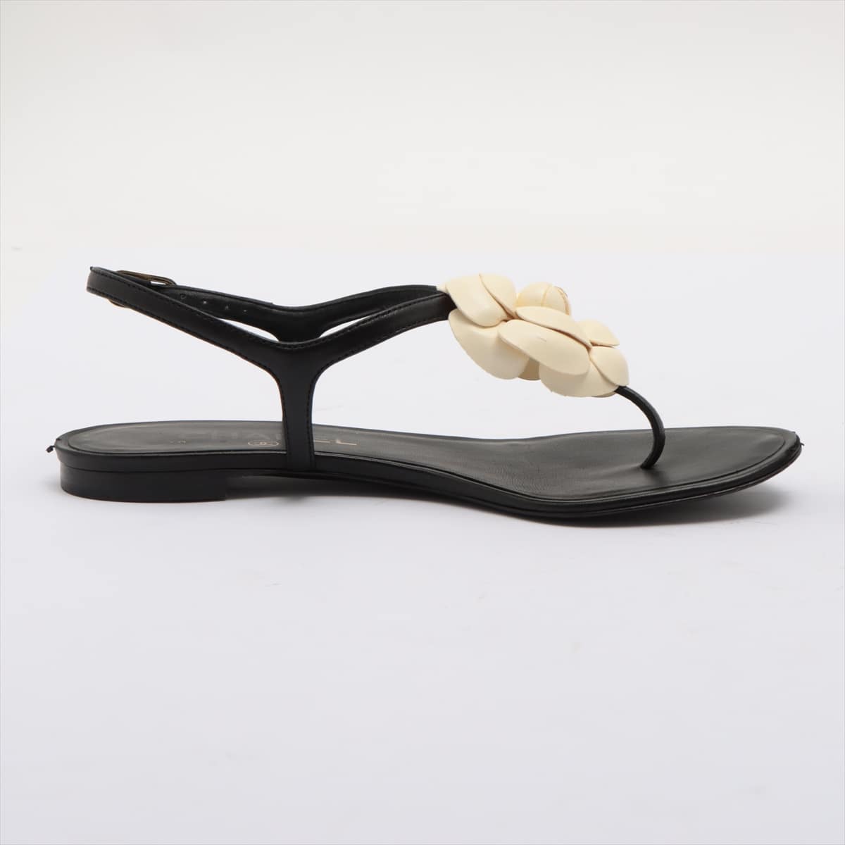 Chanel Coco Mark Camelia Leather Sandals 35 1/2 C Ladies' Black