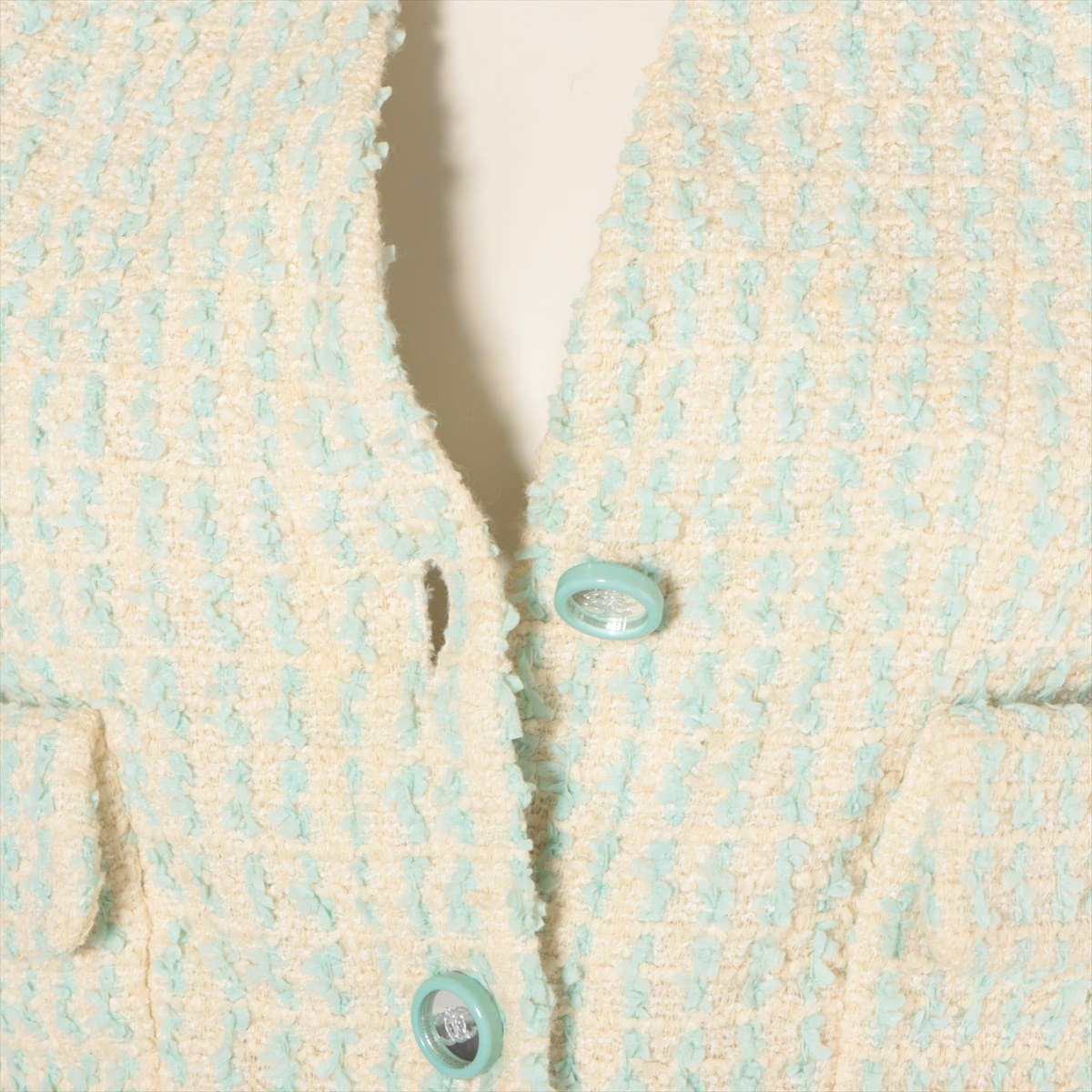 Chanel Coco Button 95C Tweed Setup 34 Ladies' Blue x cream