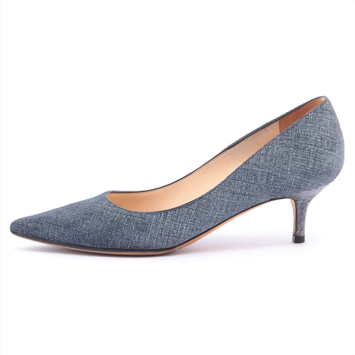 Jimmy Choo Denim & leather Pumps 35 1/2 Ladies' Navy blue Resoled python heel