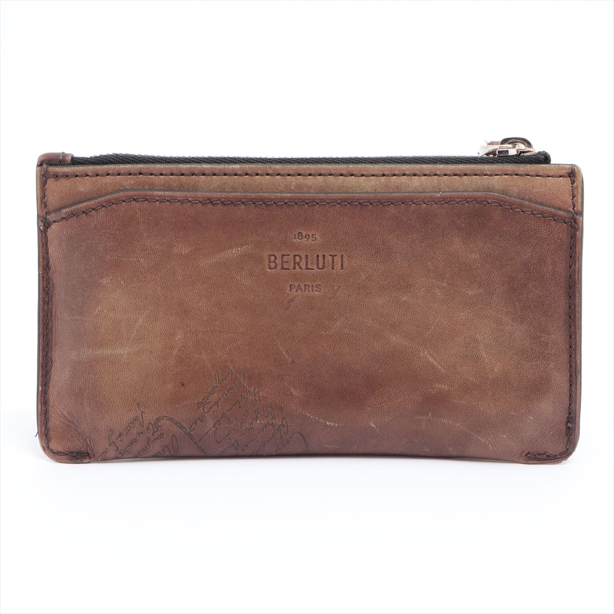 Berluti Calligraphy Leather Coin case Brown