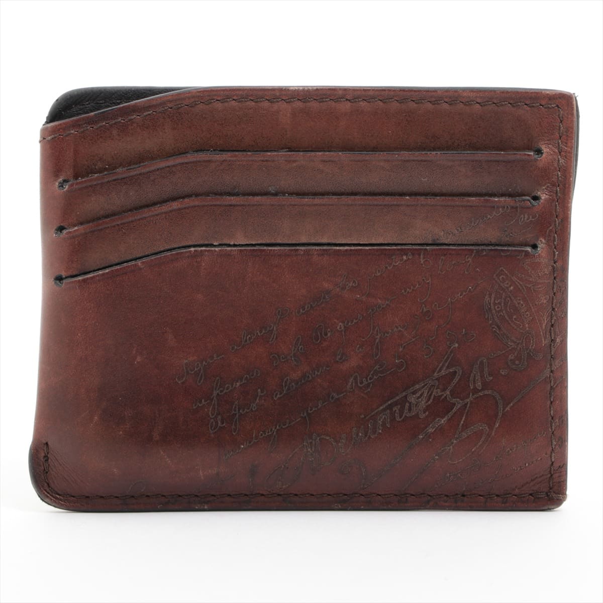Berluti Calligraphy Leather Pass case Brown