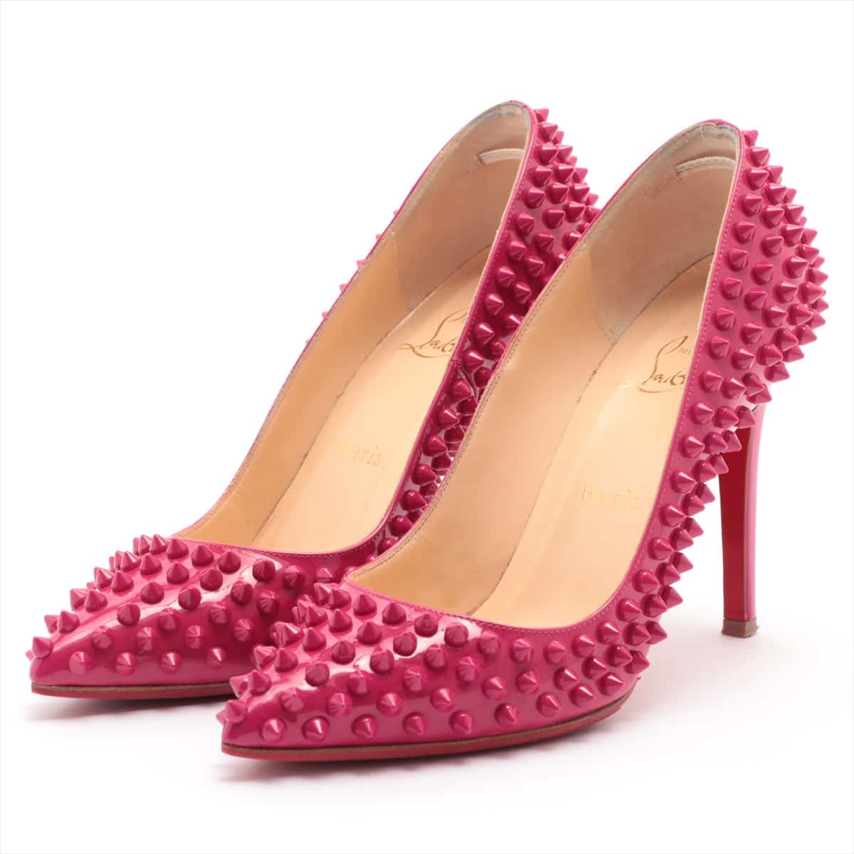 Christian Louboutin Patent leather Pumps 37 Ladies' Pink Spike Studs Resoled