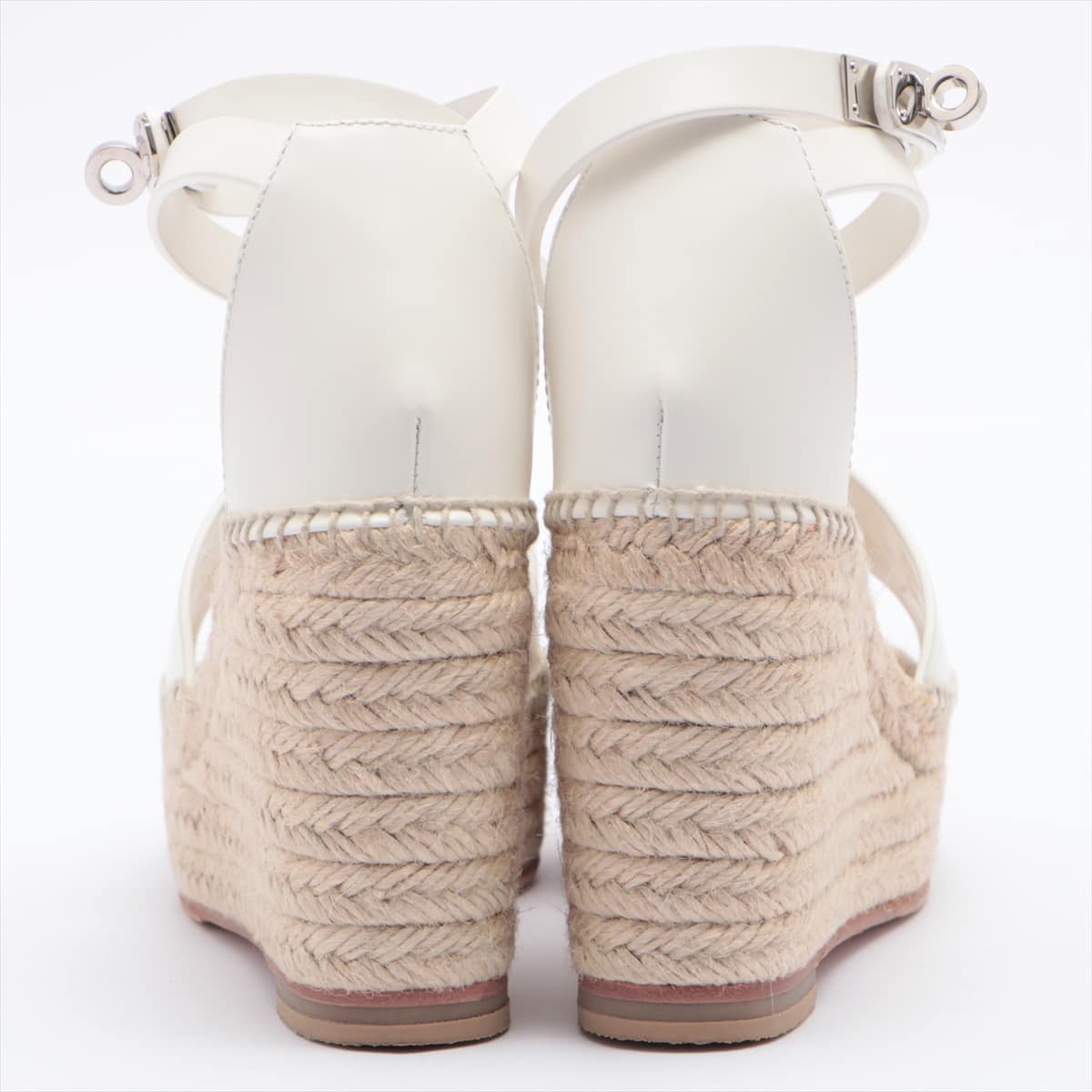 Hermès Tivoli Leather Wedge Sole Sandals 37 Ladies' White