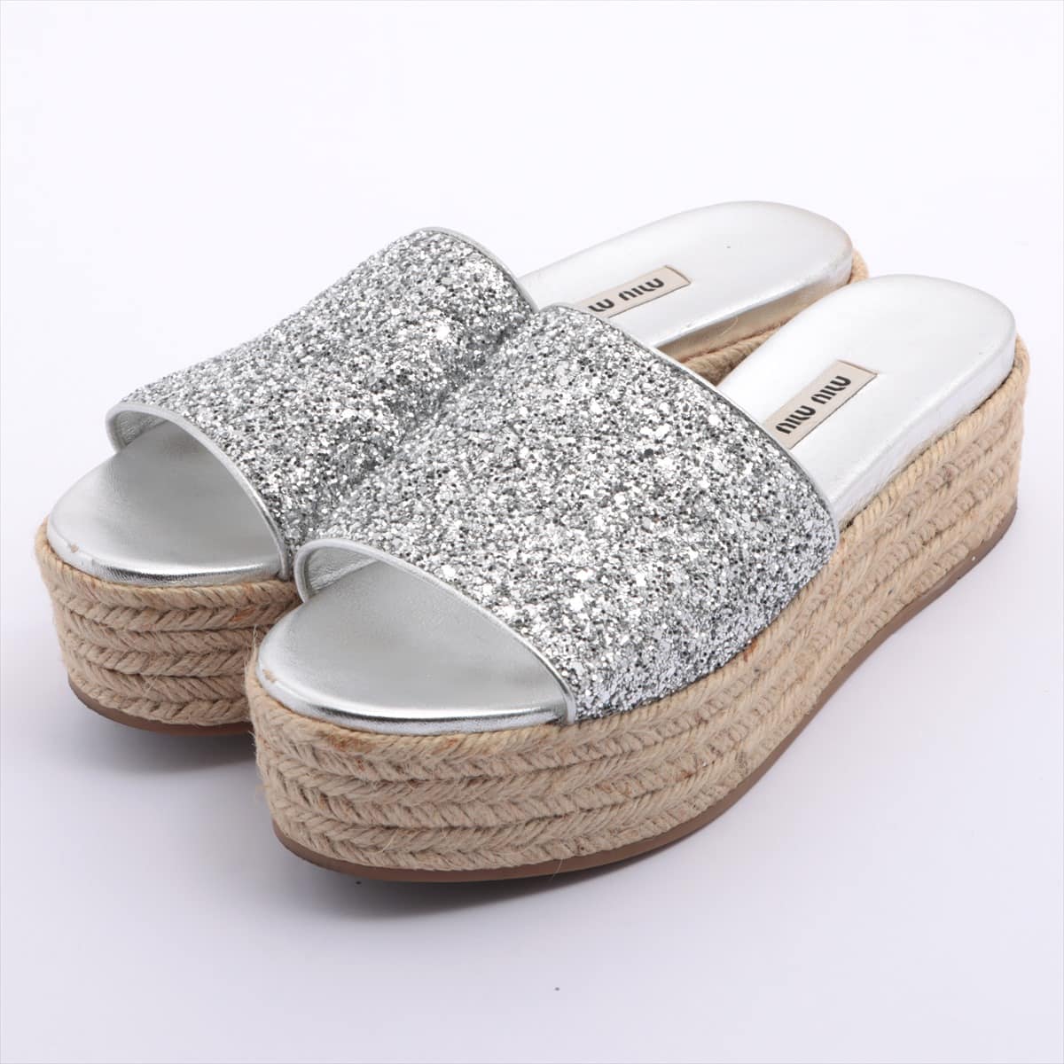 Miu Miu Glitter Sandals 39 Ladies' Silver