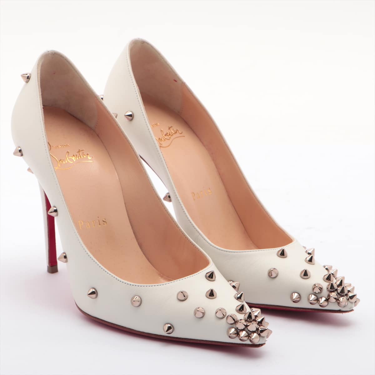 Christian Louboutin Leather Pumps 34.5 Ladies' White Spike Studs