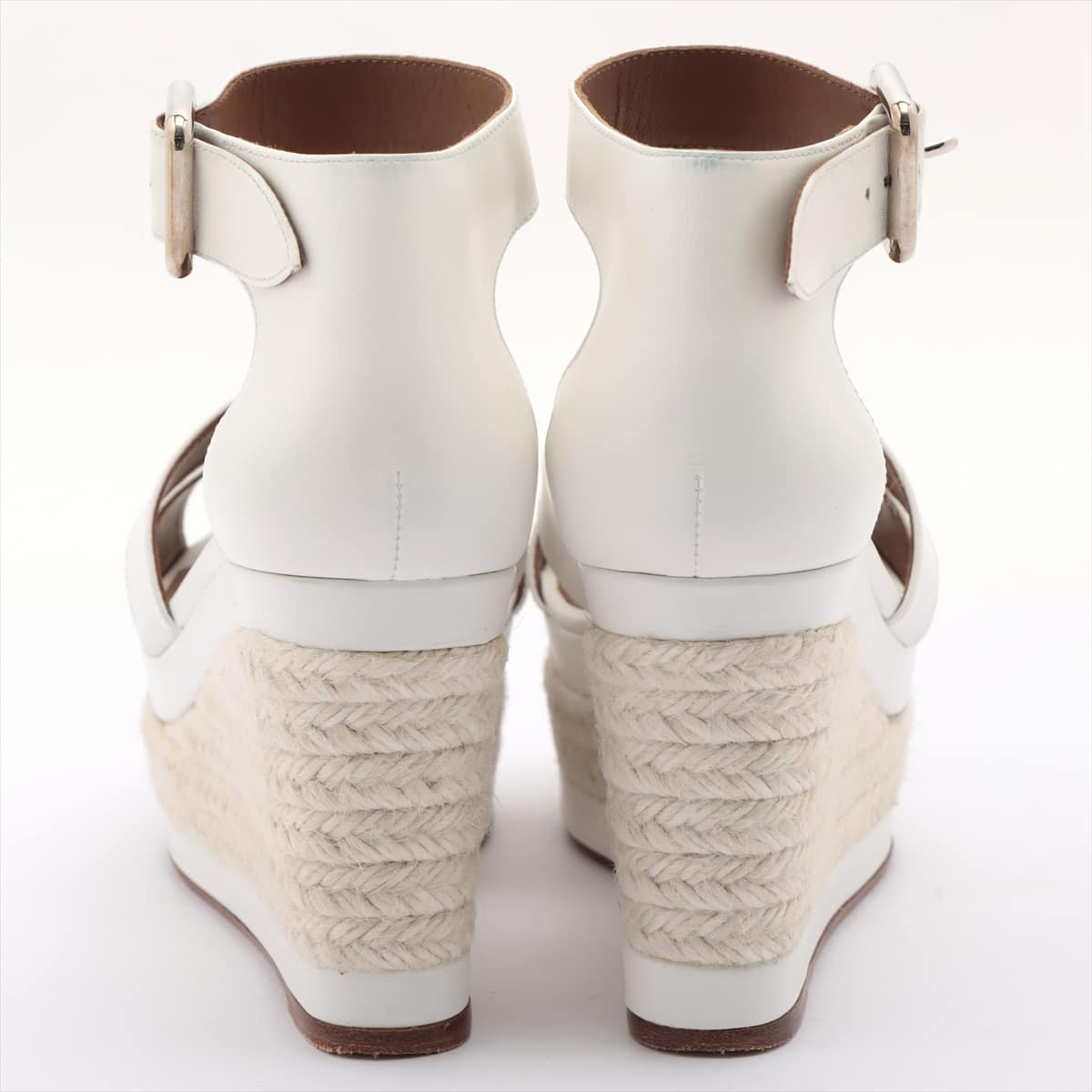 Hermès Leather Wedge Sole Sandals 35 Ladies' White