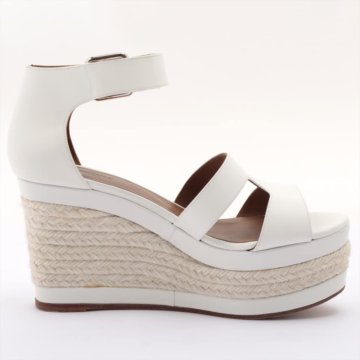 Hermès Leather Wedge Sole Sandals 35 Ladies' White