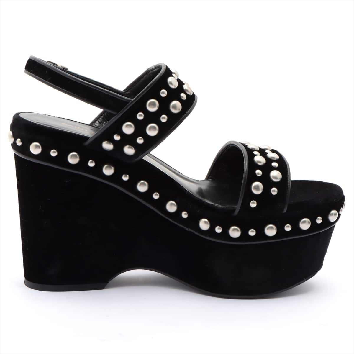 Saint Laurent Paris Velour Wedge Sole Sandals 38 Ladies' Black