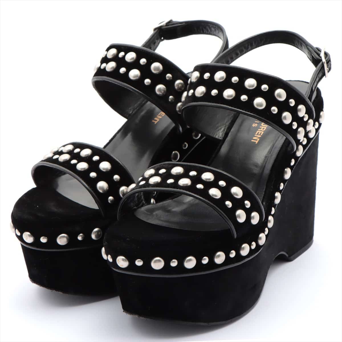 Saint Laurent Paris Velour Wedge Sole Sandals 38 Ladies' Black