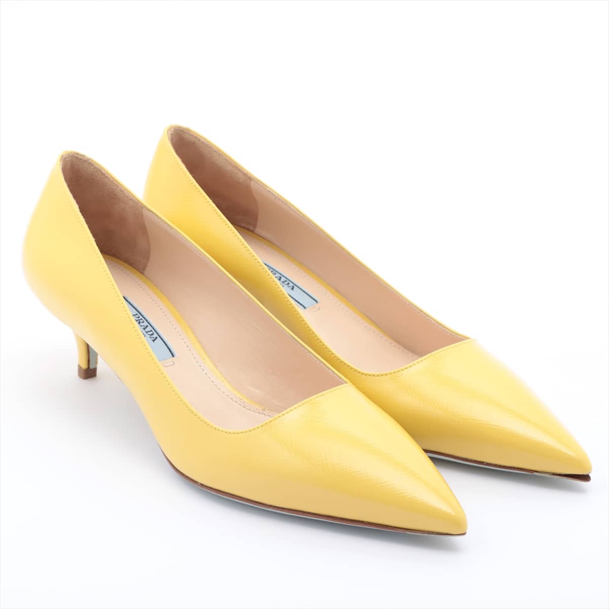 Prada Leather Pumps 36.5 Ladies' Yellow Initial metal fittings on the outsole