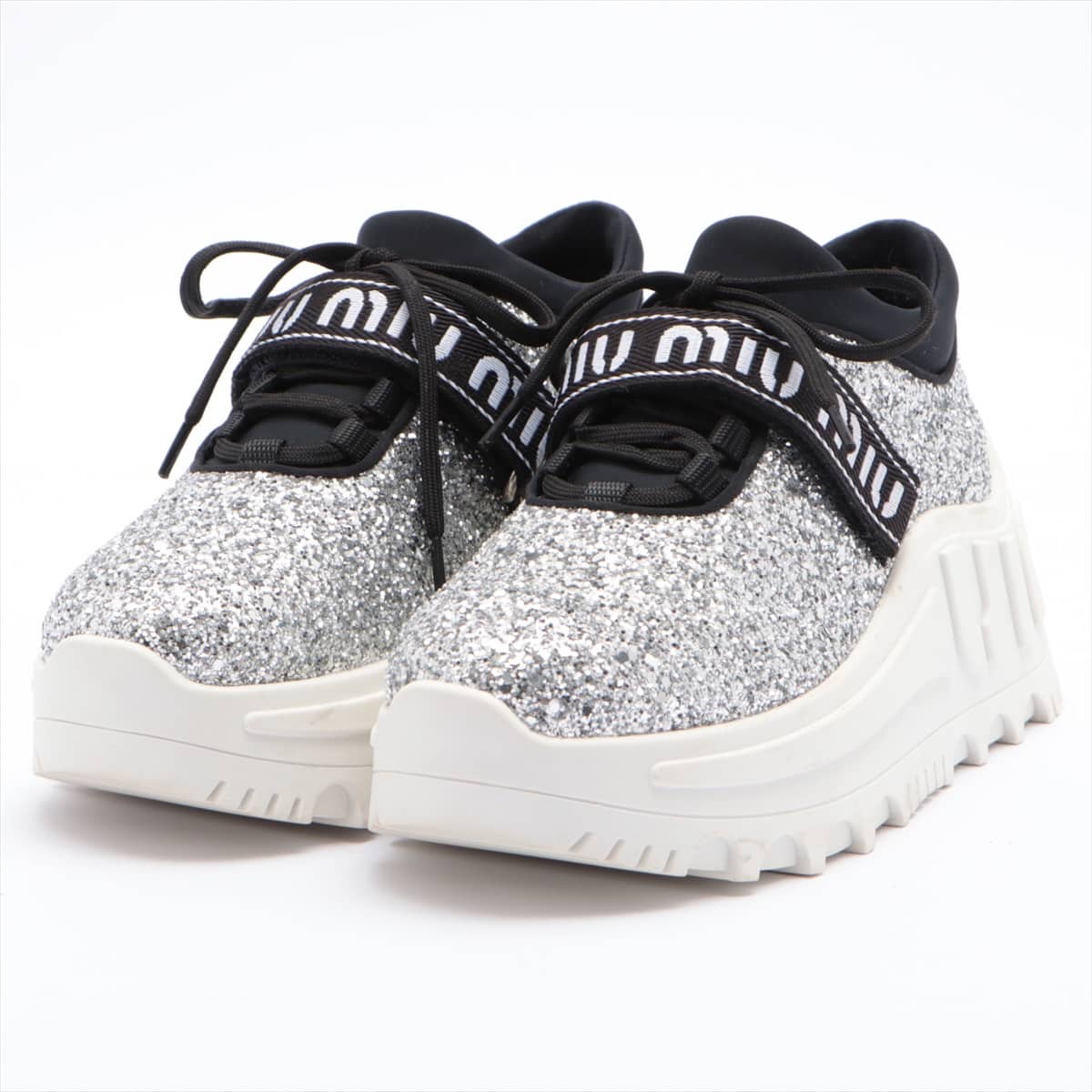 Miu Miu Glitter Sneakers 37 Ladies' Silver