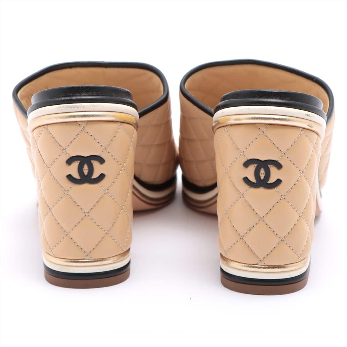 Chanel Matelasse Leather Sandals 38 1/2 Ladies' Beige