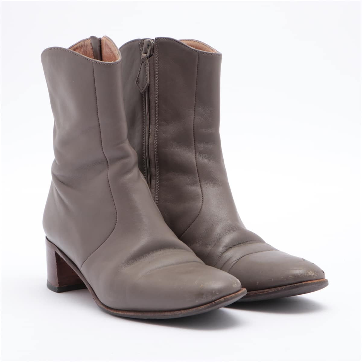 Hermès Leather Short Boots 36 Ladies' Grey Has half rubber