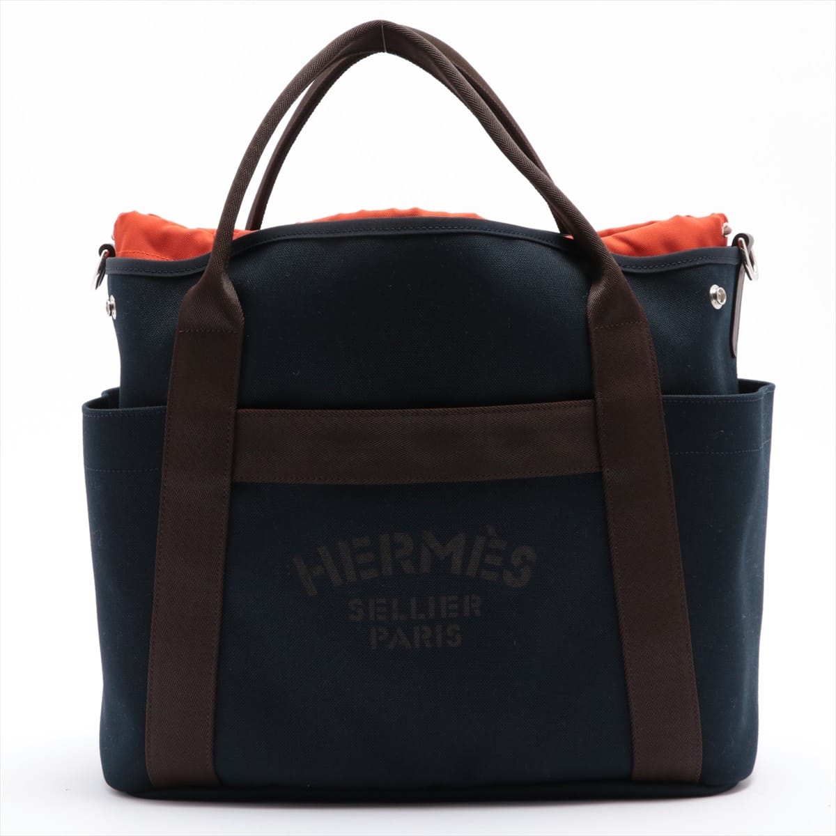 Hermès Sac de pansage Groom canvas Navy blue Silver Metal fittings C: 2018 Comes with an inner bag