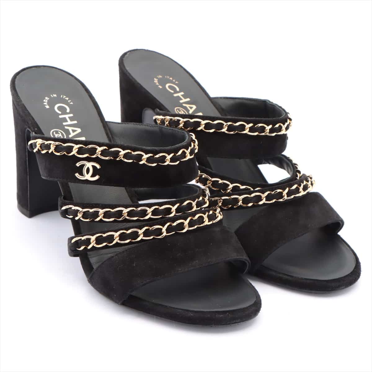 Chanel Suede Sandals 37 Ladies' Black Chain
