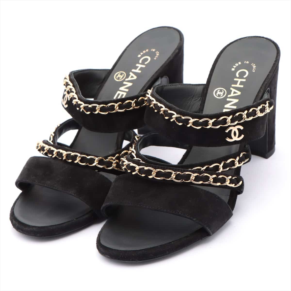 Chanel Suede Sandals 37 Ladies' Black Chain