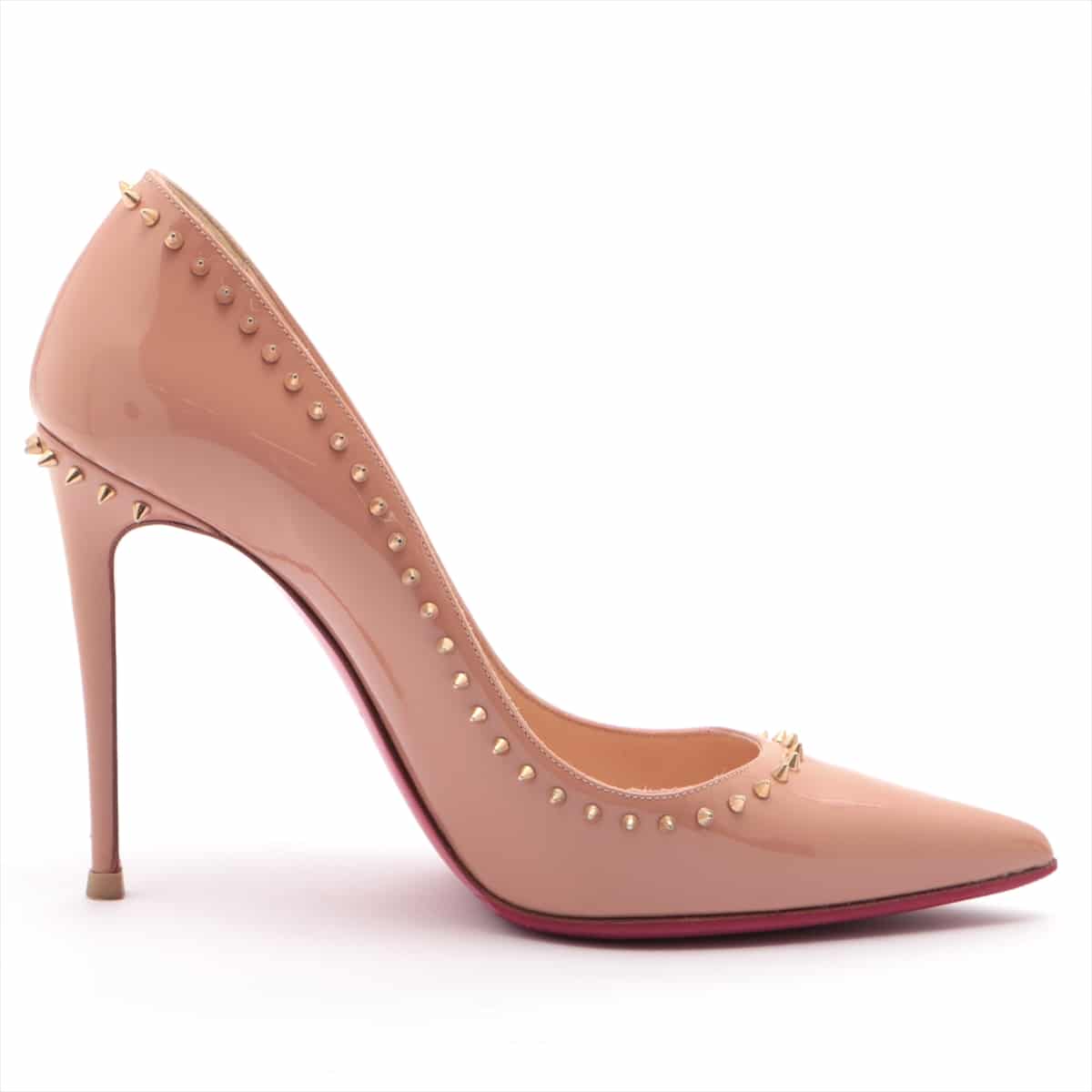 Christian Louboutin Patent leather Pumps 37.5 Ladies' Beige Spike Studs Has half rubber
