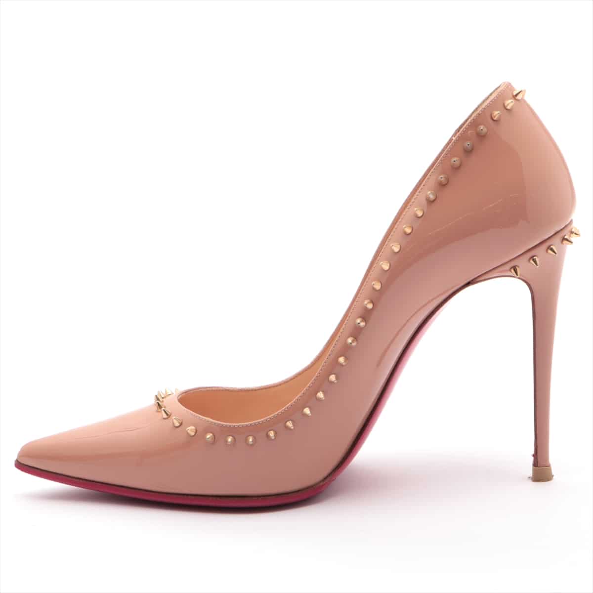 Christian Louboutin Patent leather Pumps 37.5 Ladies' Beige Spike Studs Has half rubber