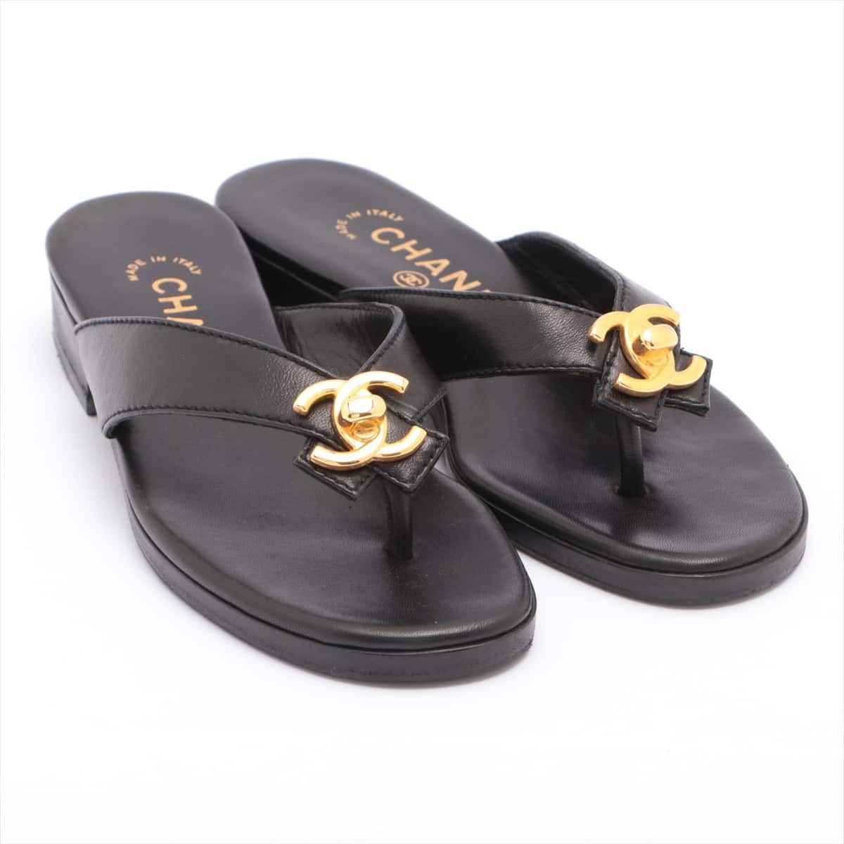 Chanel Leather Sandals 36 Ladies' Black Coco Mark