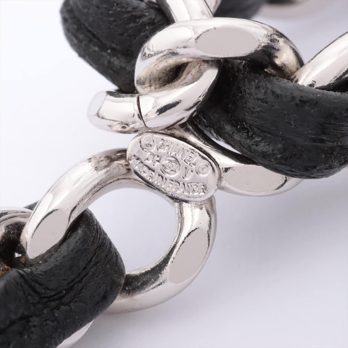 Chanel Coco Mark 04V Chain belt GP & leather Black × Silver