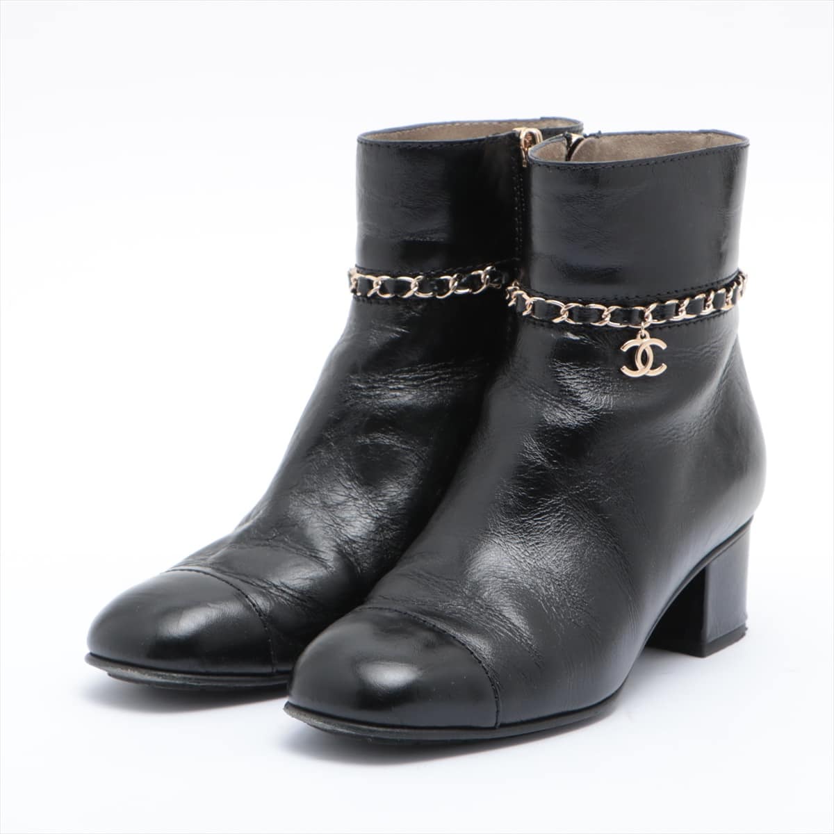 Chanel Coco Mark Leather Boots 36C Ladies' Black G35009 Chain