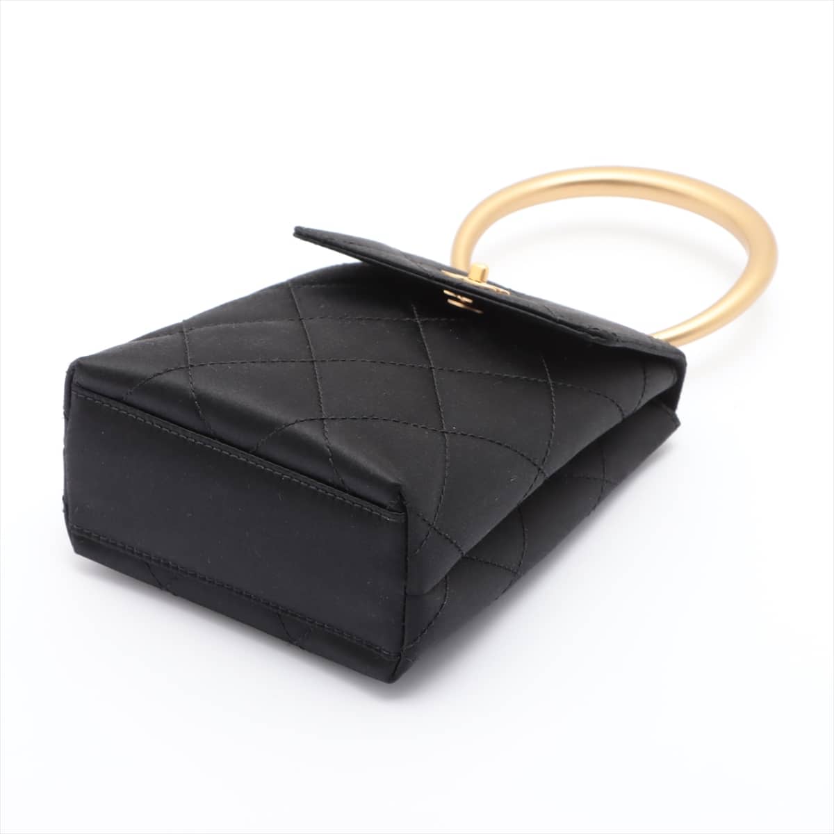 Chanel Matelasse Satin Hand bag Black Gold Metal fittings 6XXXXXX