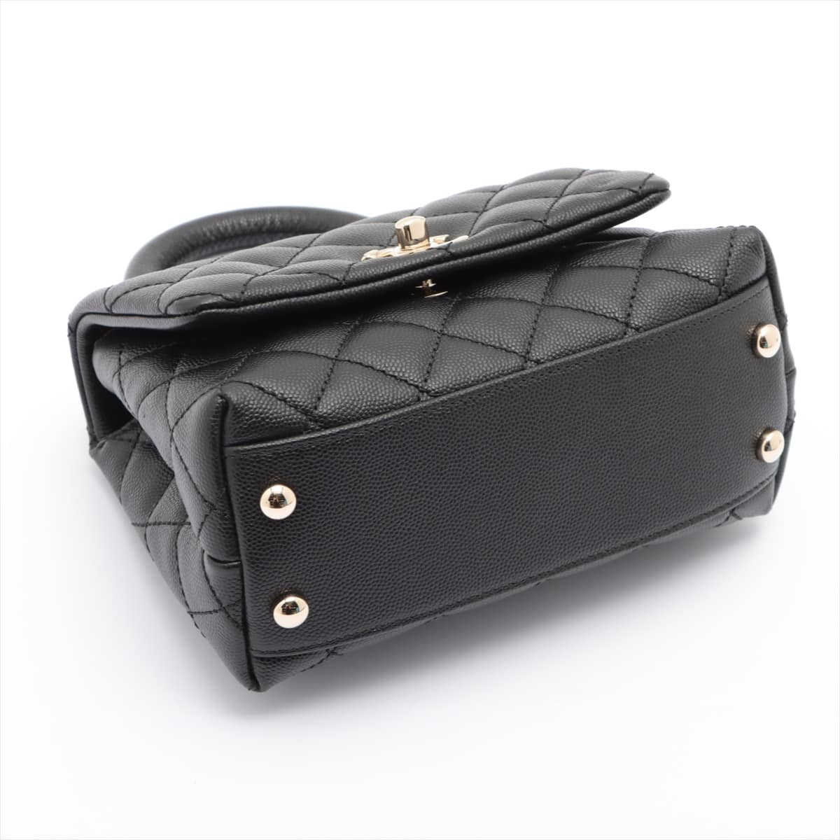 Chanel Coco Handle Caviarskin 2way handbag Black Silver Metal fittings 30
