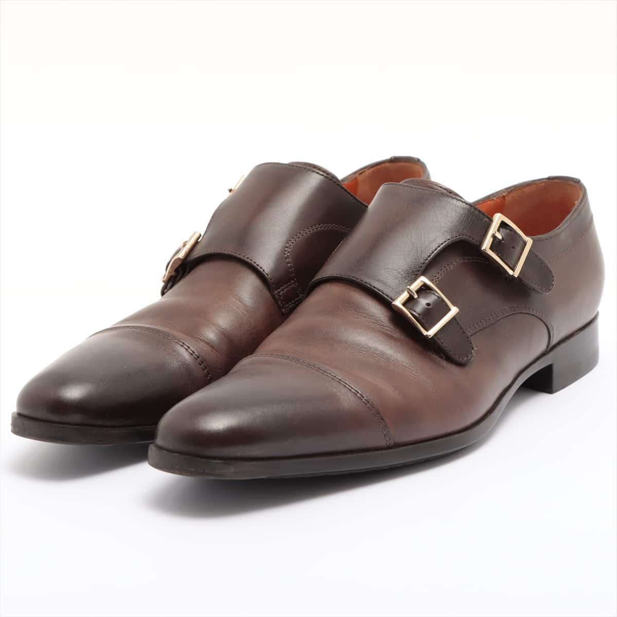 Santoni Leather Leather shoes 7 Men's Brown Double monk strap