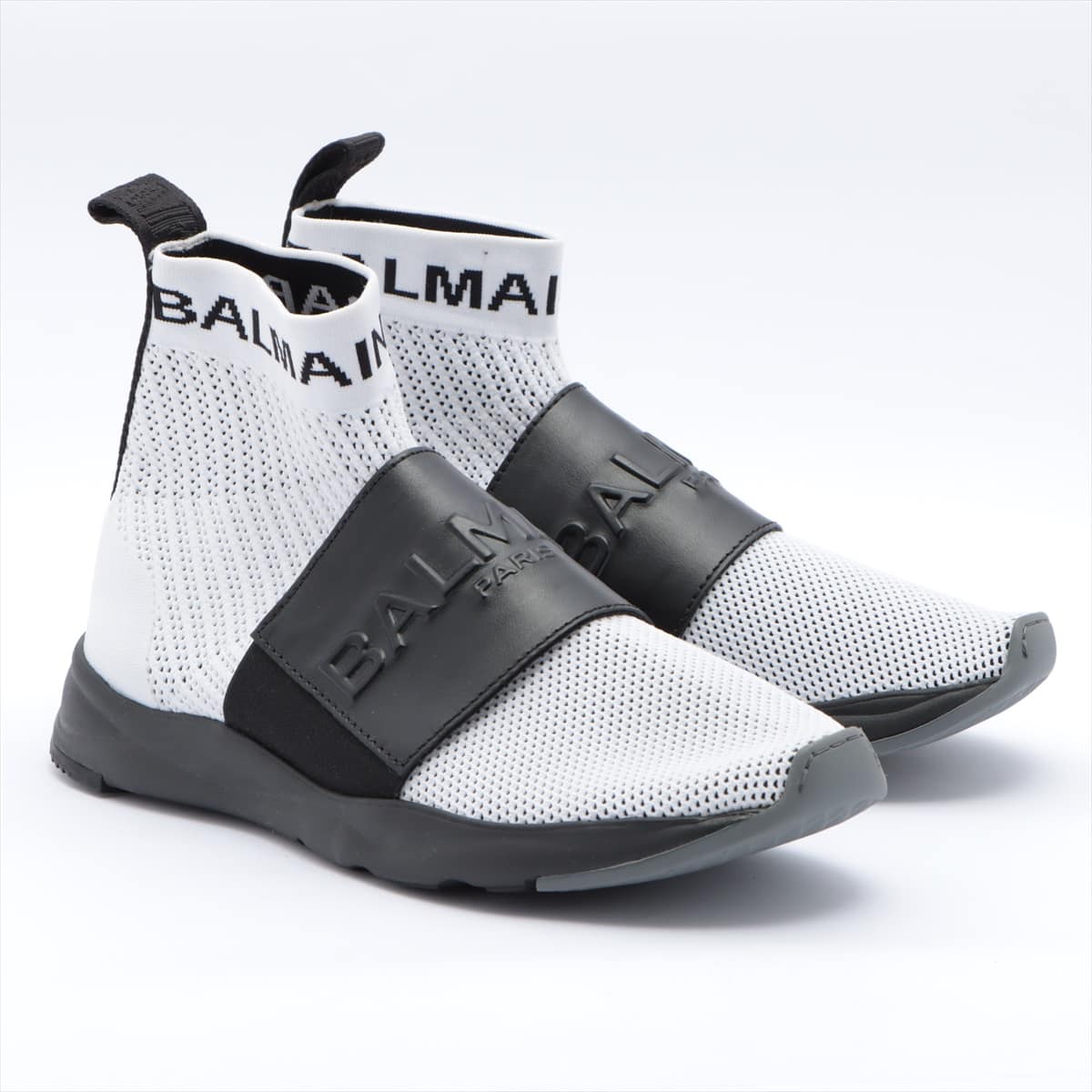 Balmain Knit High-top Sneakers 41 Men's Black × White Logo Socks