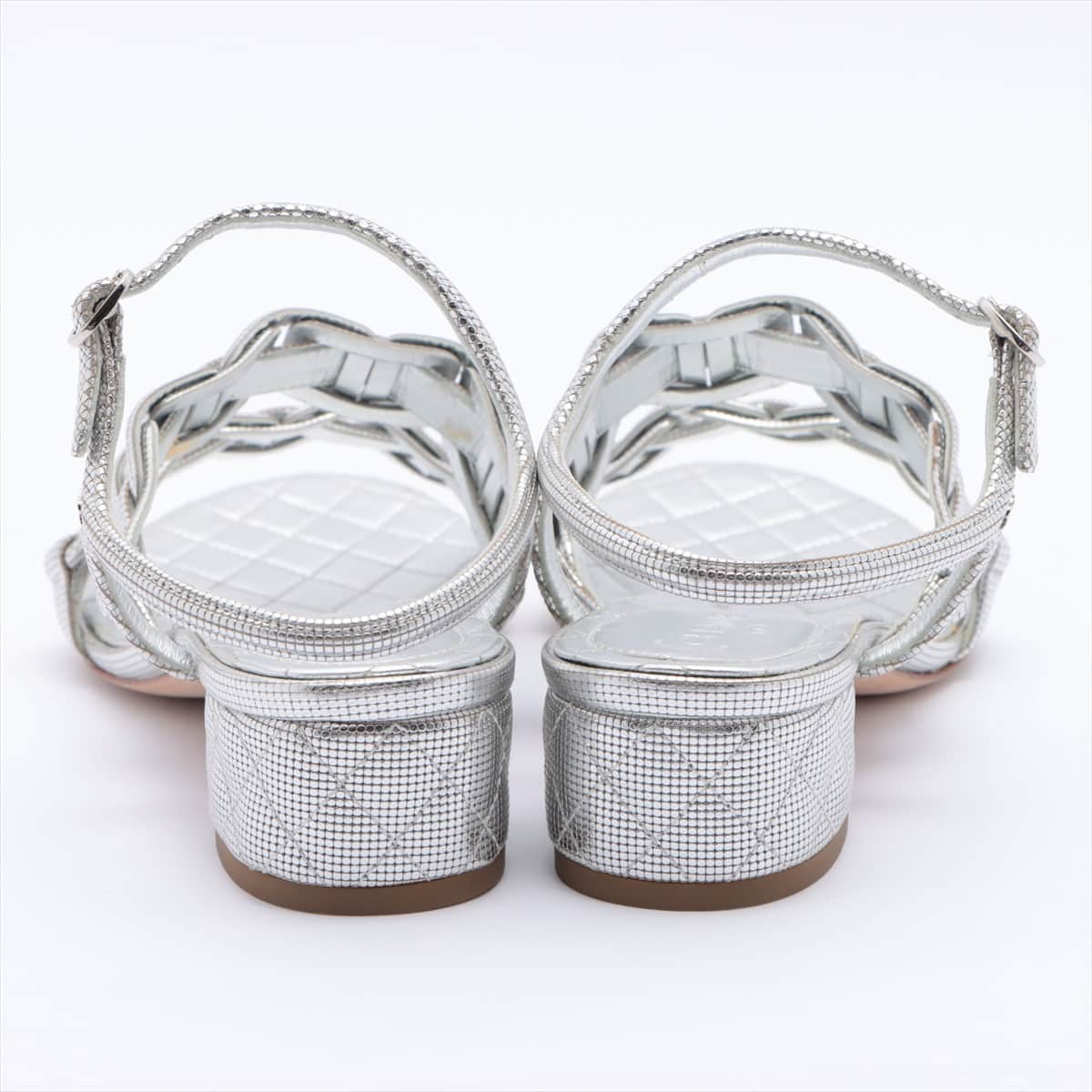 Chanel Coco Mark Metallic Leather Sandals 36.5 Ladies' Silver