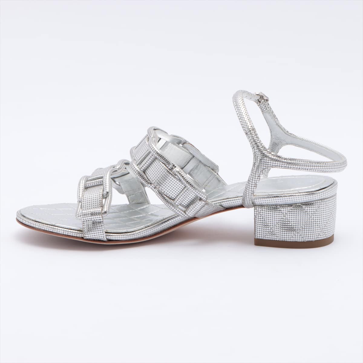 Chanel Coco Mark Metallic Leather Sandals 36.5 Ladies' Silver