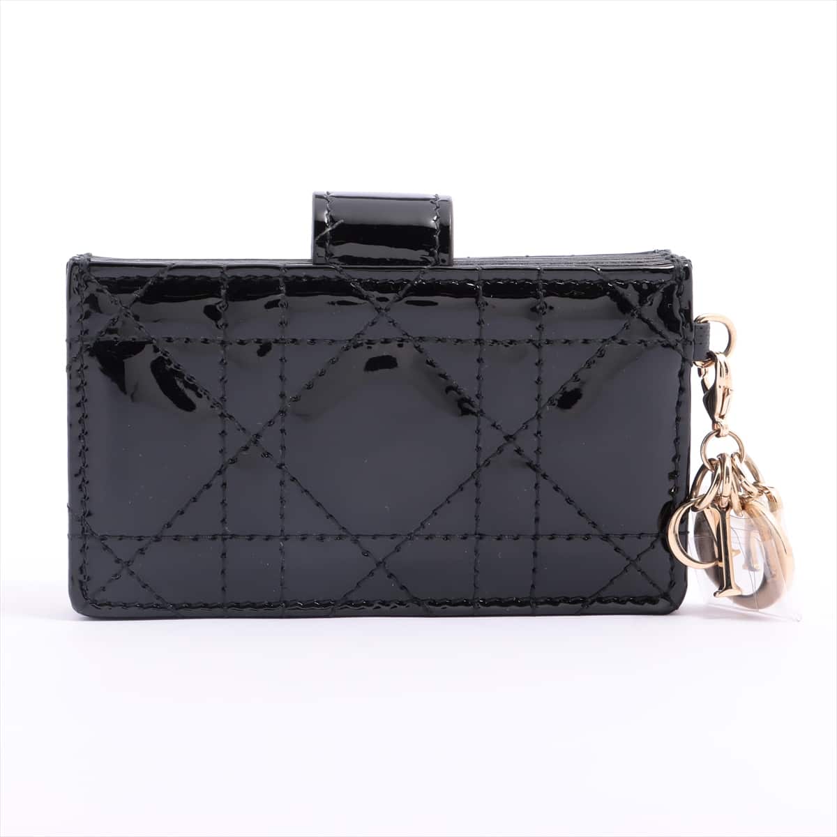 Christian Dior Lady Dior Patent leather Card case Black