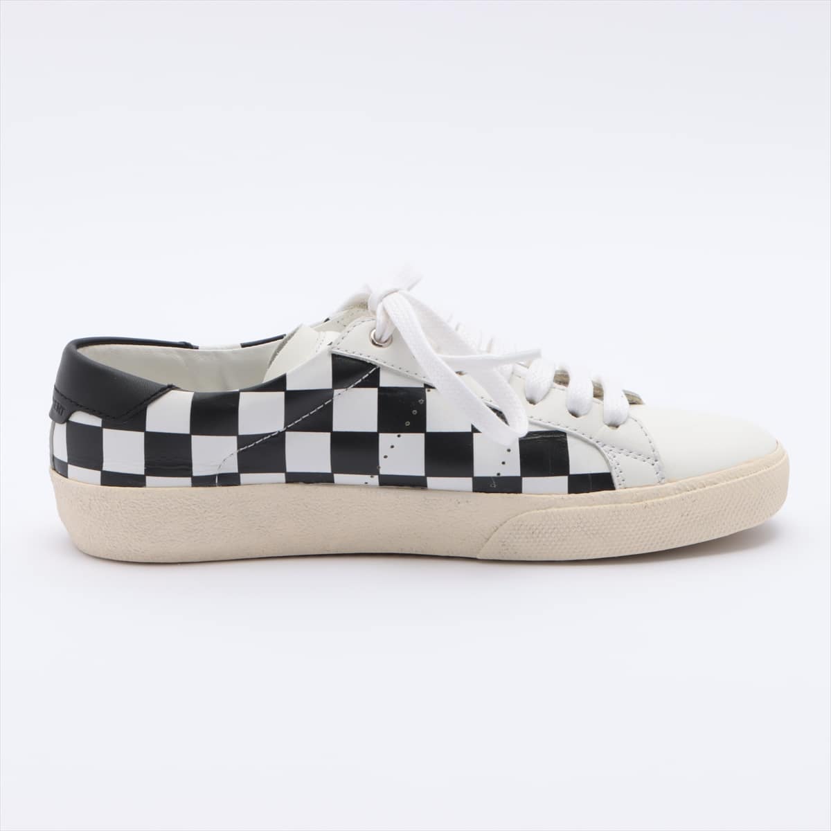 Saint Laurent Paris Leather Sneakers 35 Ladies' Black × White checkered flag