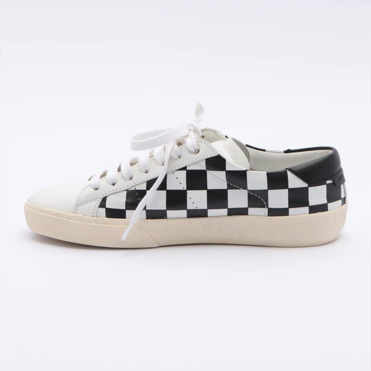 Saint Laurent Paris Leather Sneakers 35 Ladies' Black × White checkered flag