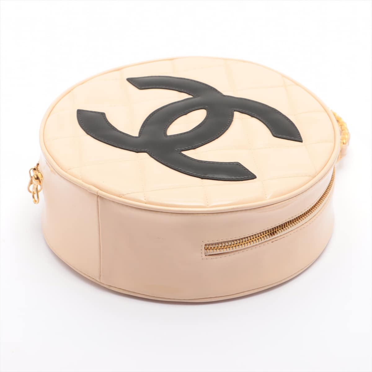 Chanel Matelasse Patent leather Vanity bag Beige Gold Metal fittings 3XXXXXX