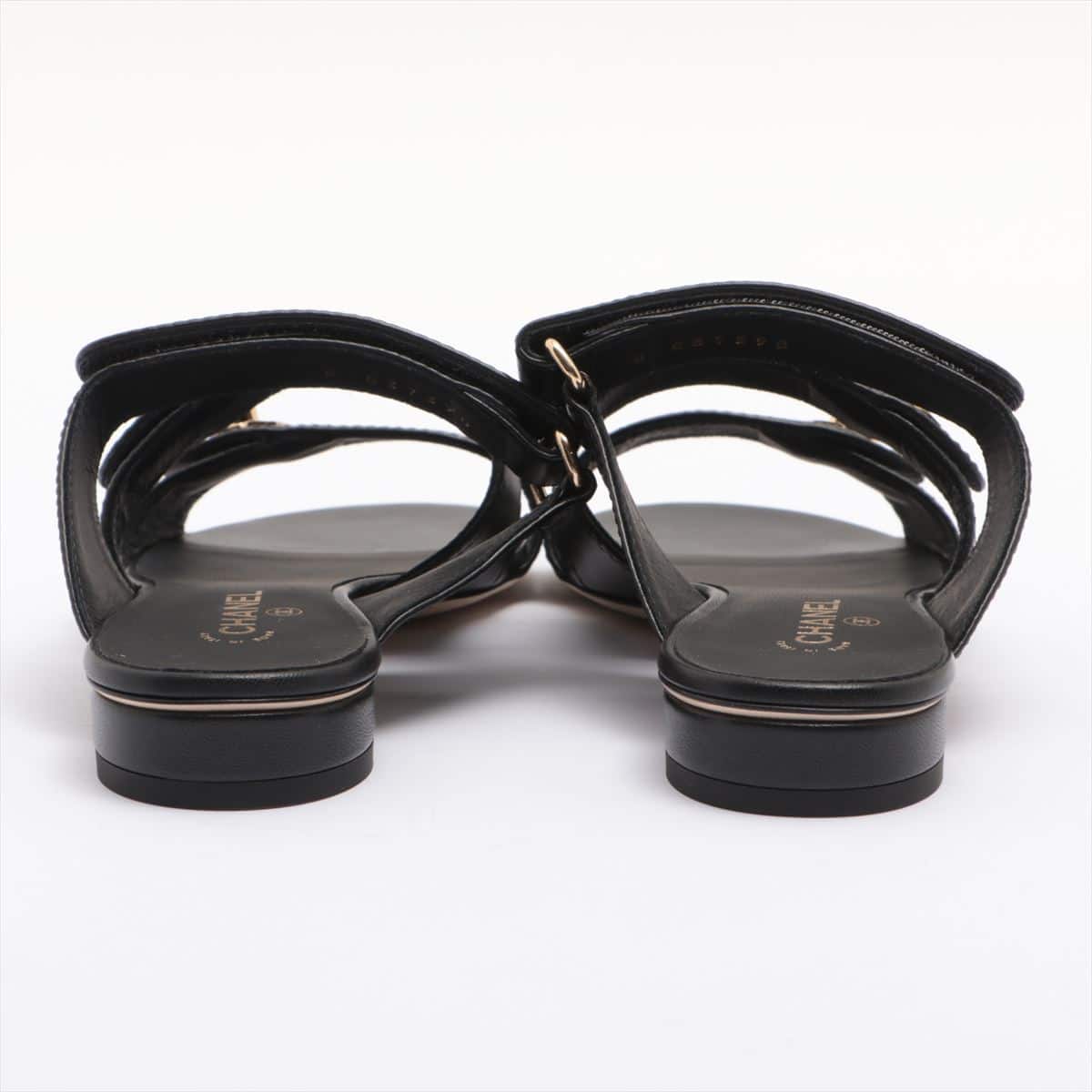 Chanel Coco Mark 21SS Leather Sandals 36C Ladies' Black