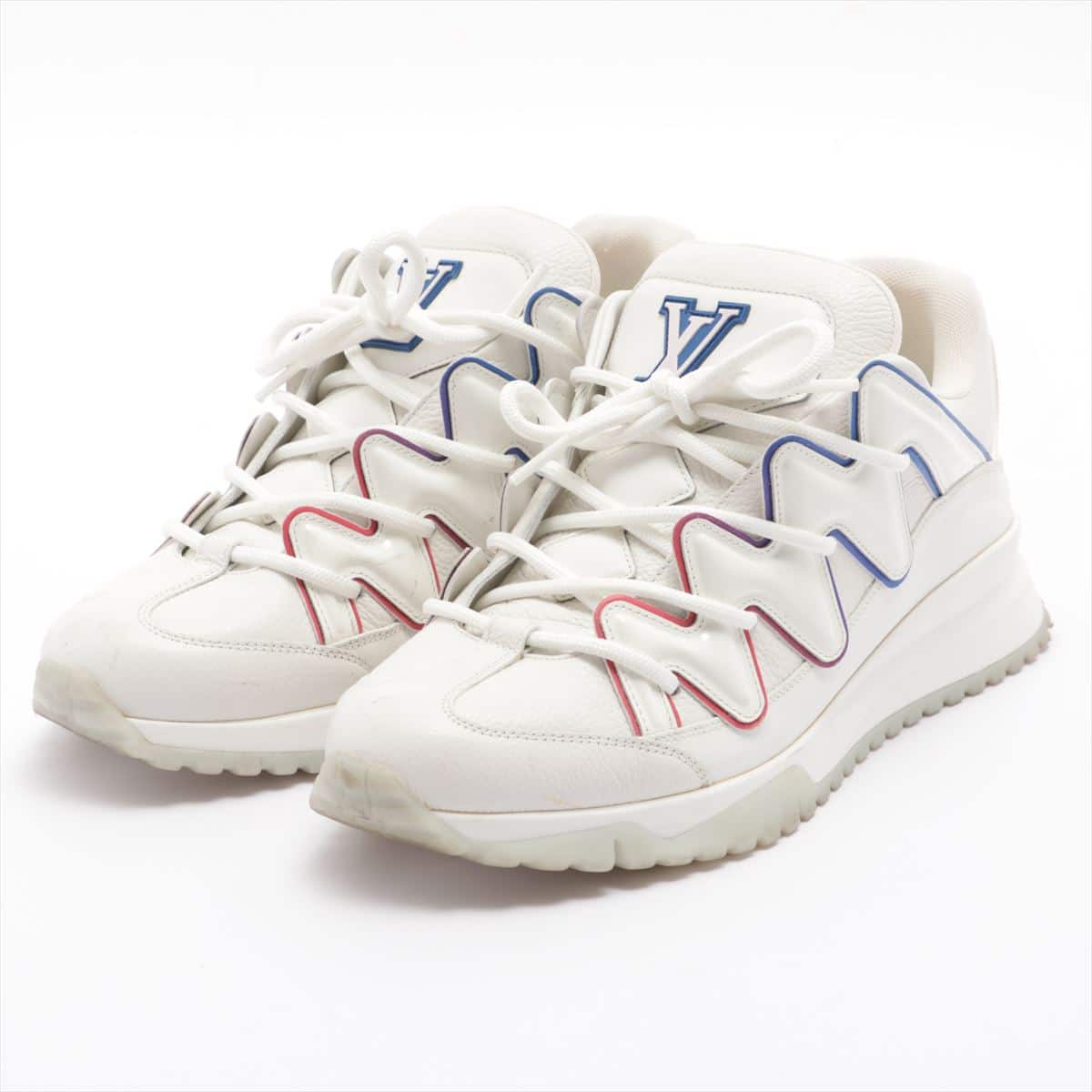 Louis Vuitton Zig zag line GO0119 Leather Sneakers 7 Men's White