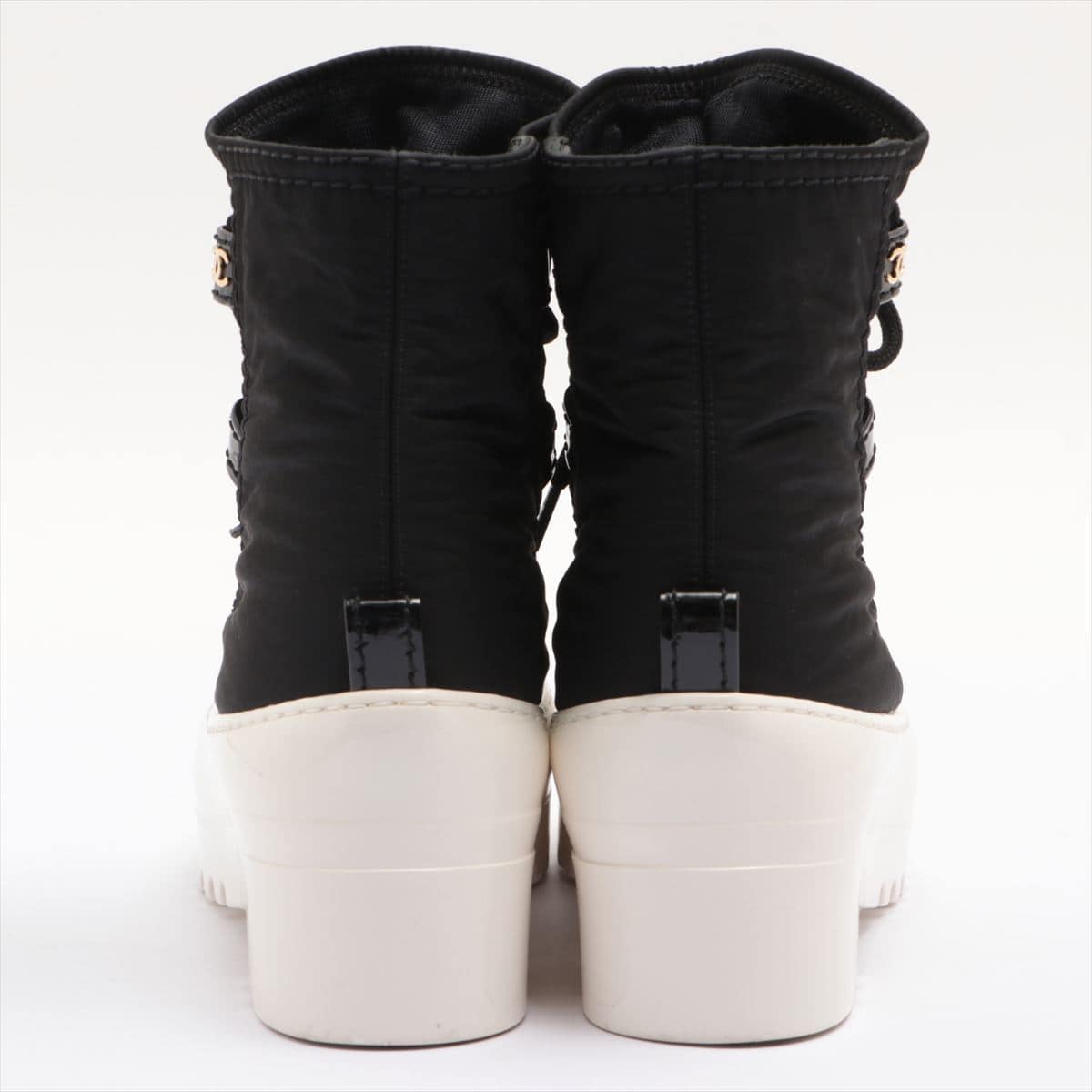 Chanel Nylon x Rubber Short Boots 37 Ladies' Black × White Coco Mark G35140