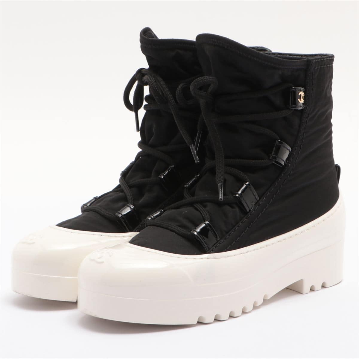 Chanel Nylon x Rubber Short Boots 37 Ladies' Black × White Coco Mark G35140