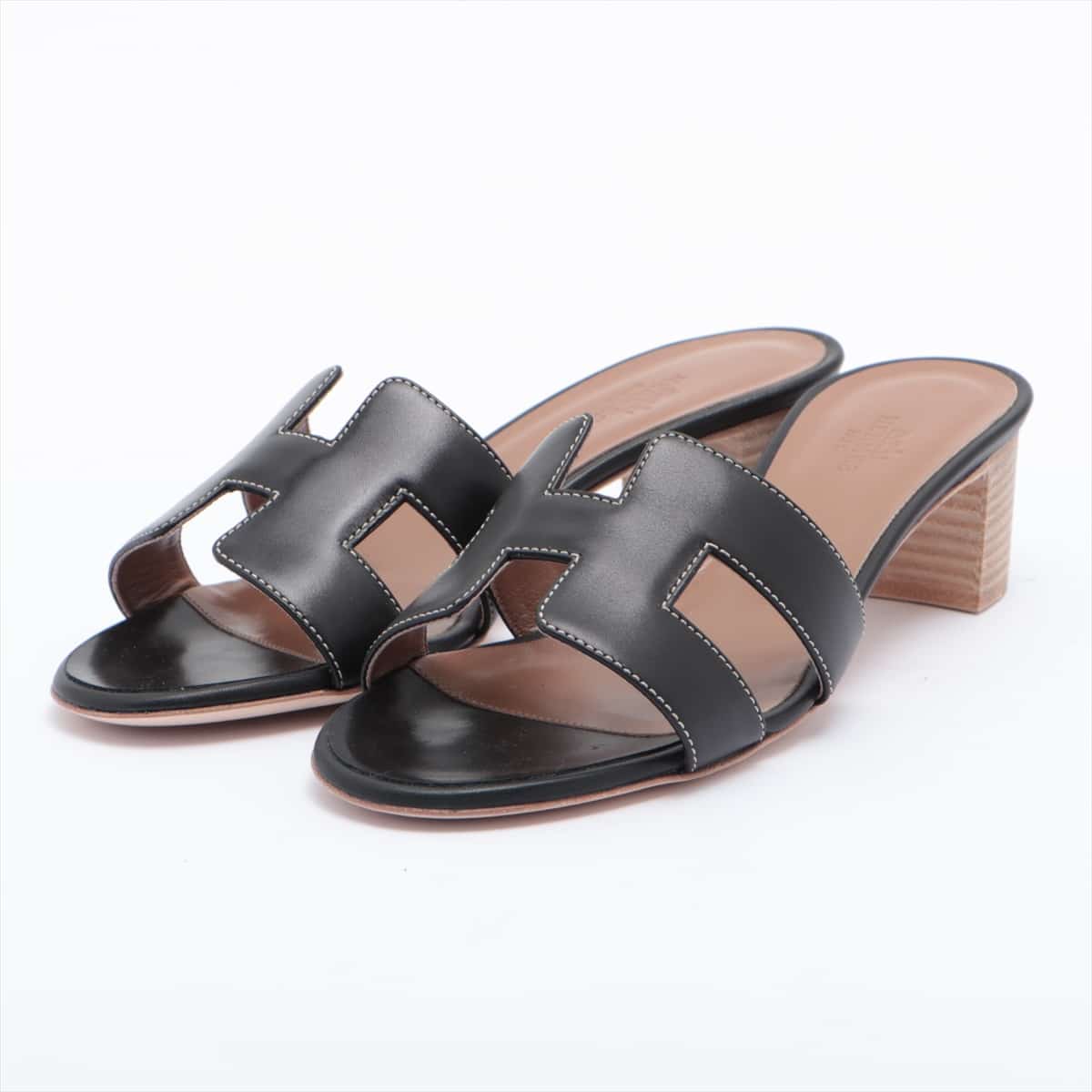 Hermès Leather Sandals 36 1/2 Ladies' Black OASIS